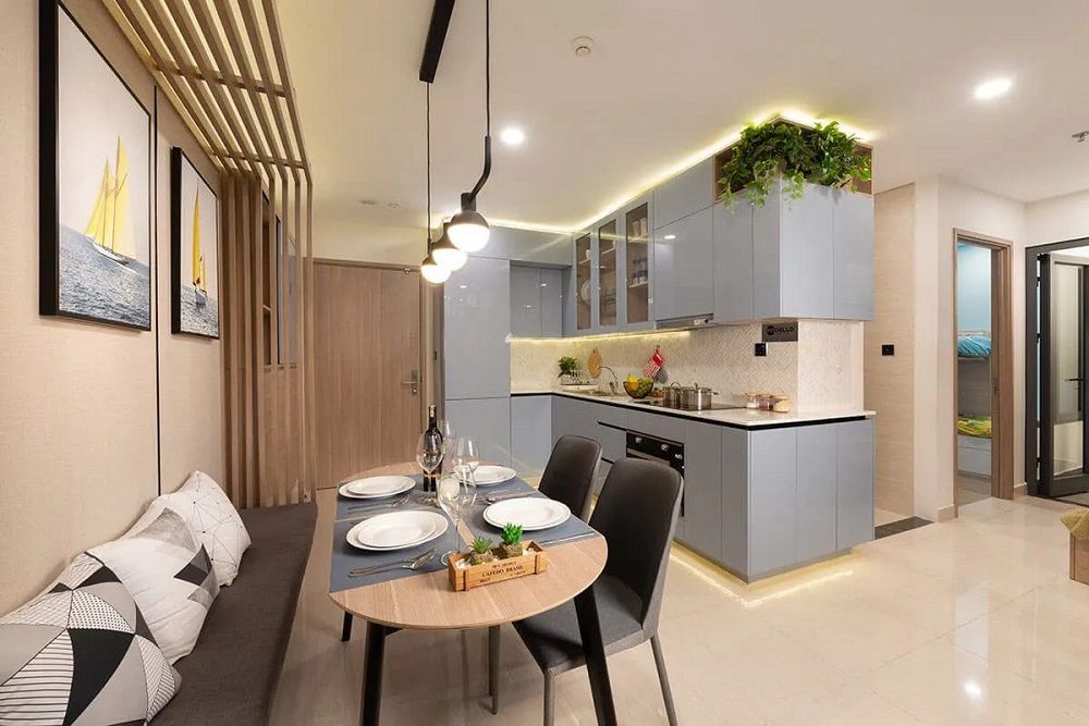 Khu vực bếp và bàn ăn hiện đại
