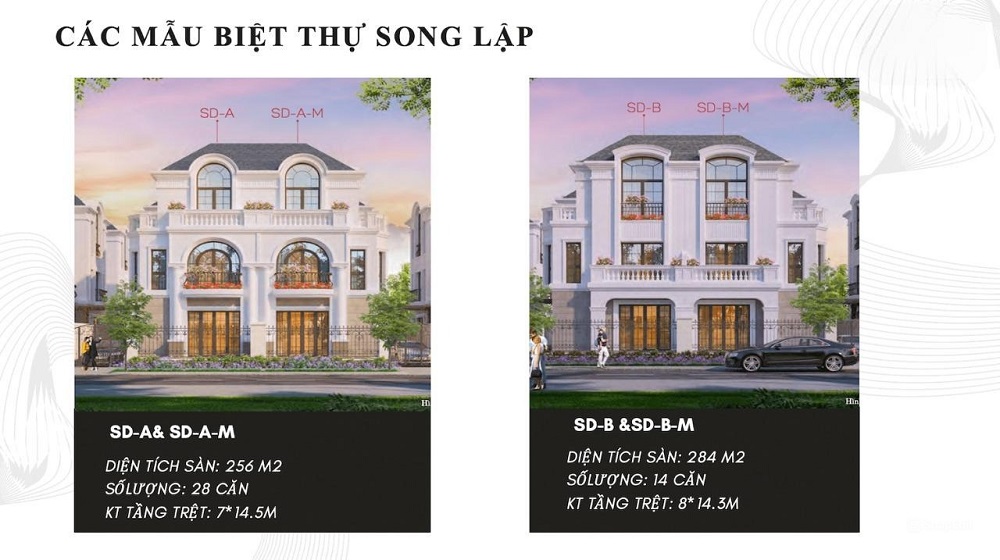2 mẫu biệt thự song lập chính bên trong dự án